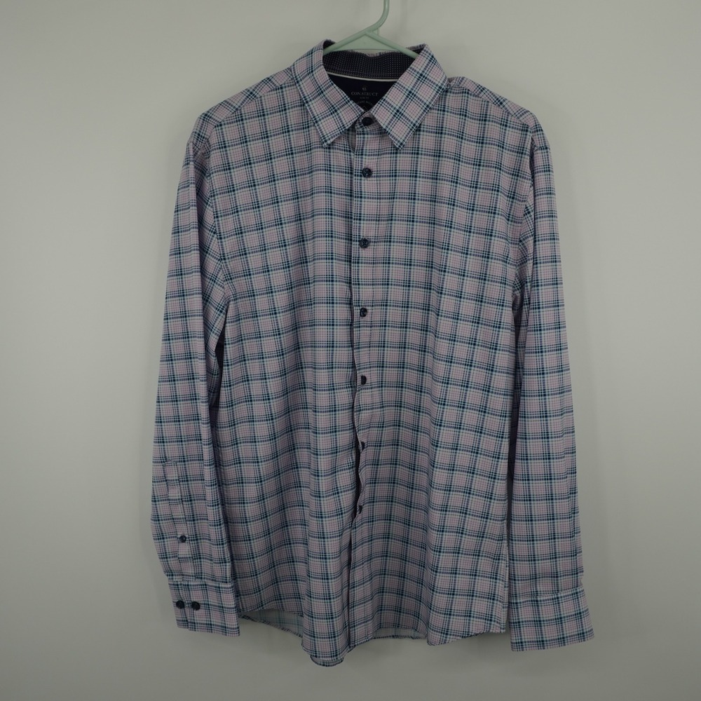 CON.STRUCT Button Down Shirt Mens M‎ Multicolor Plaid Slim Fit Stretch Wicking